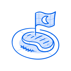 Steak on a plate with a moon flag.