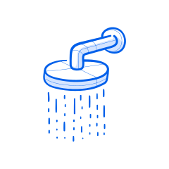 A shower head with water pouring down.