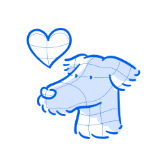 A dog’s head with a heart.