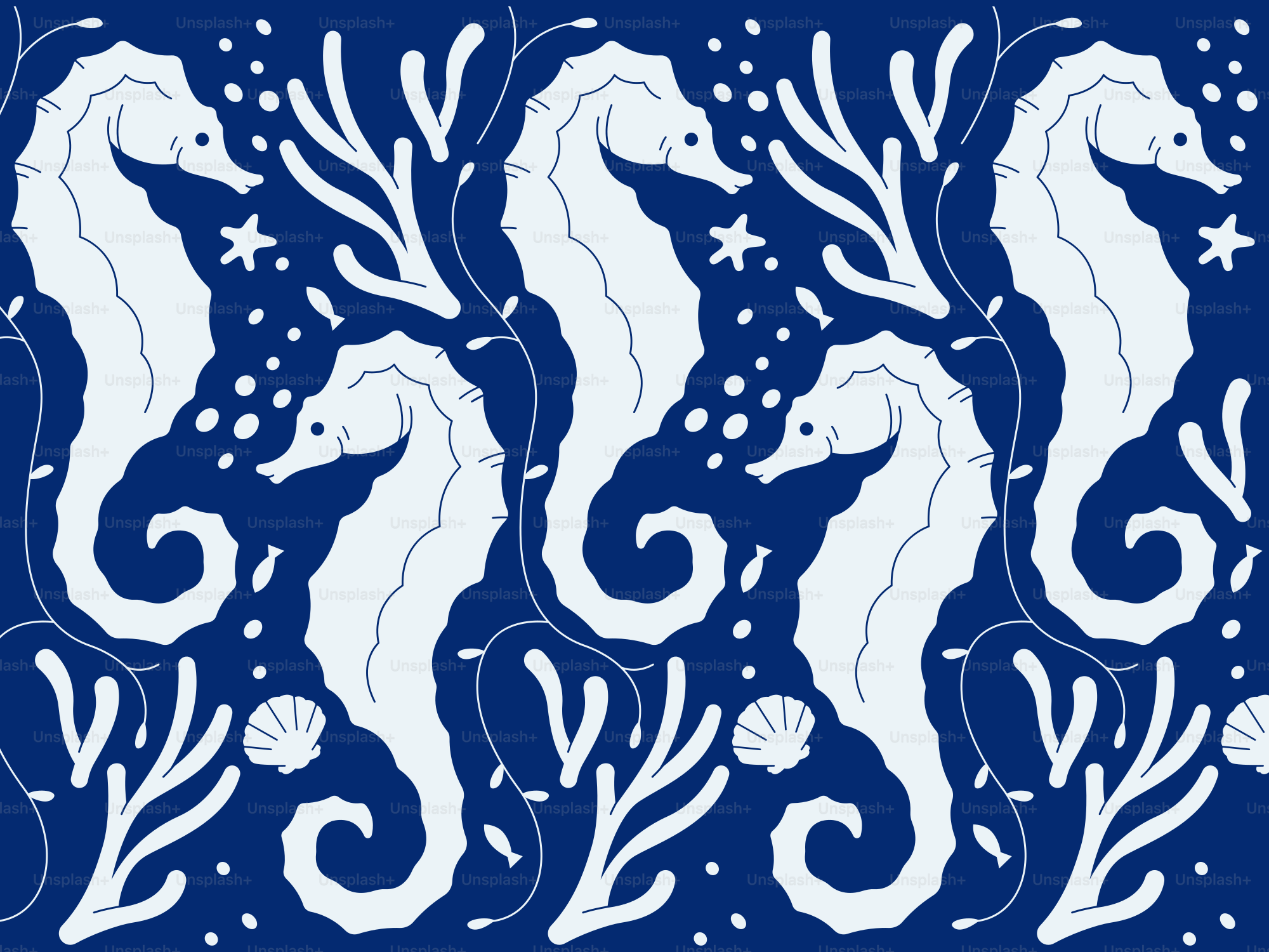 Seepferdchenmuster mit Korallen- und Ozeanmerkmalen.