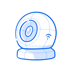A webcam is illustrated with a wireless signal.