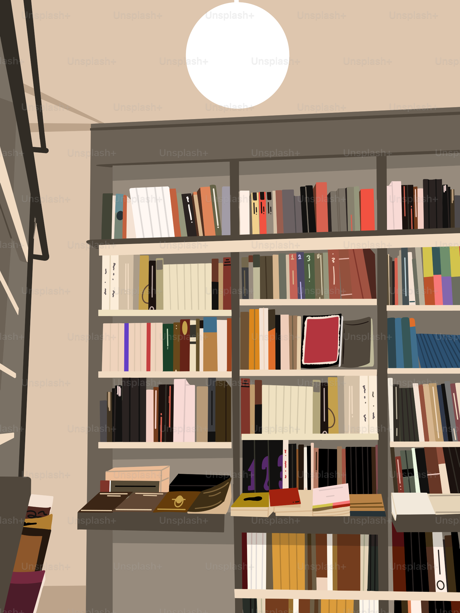 Die Bücherregale sind mit bunten Büchern gefüllt