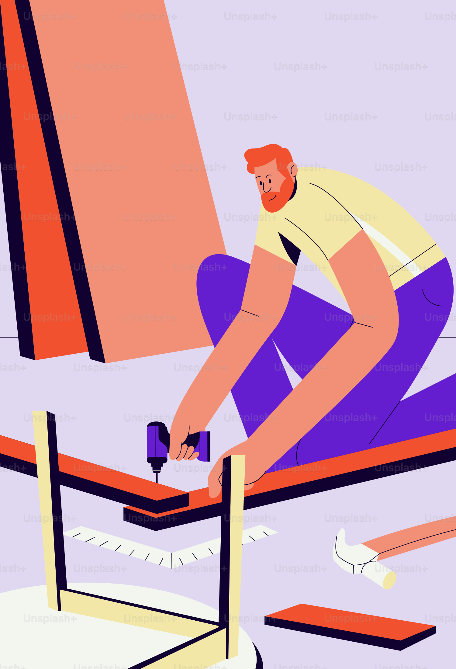 A man is assembling furniture with a power drill.