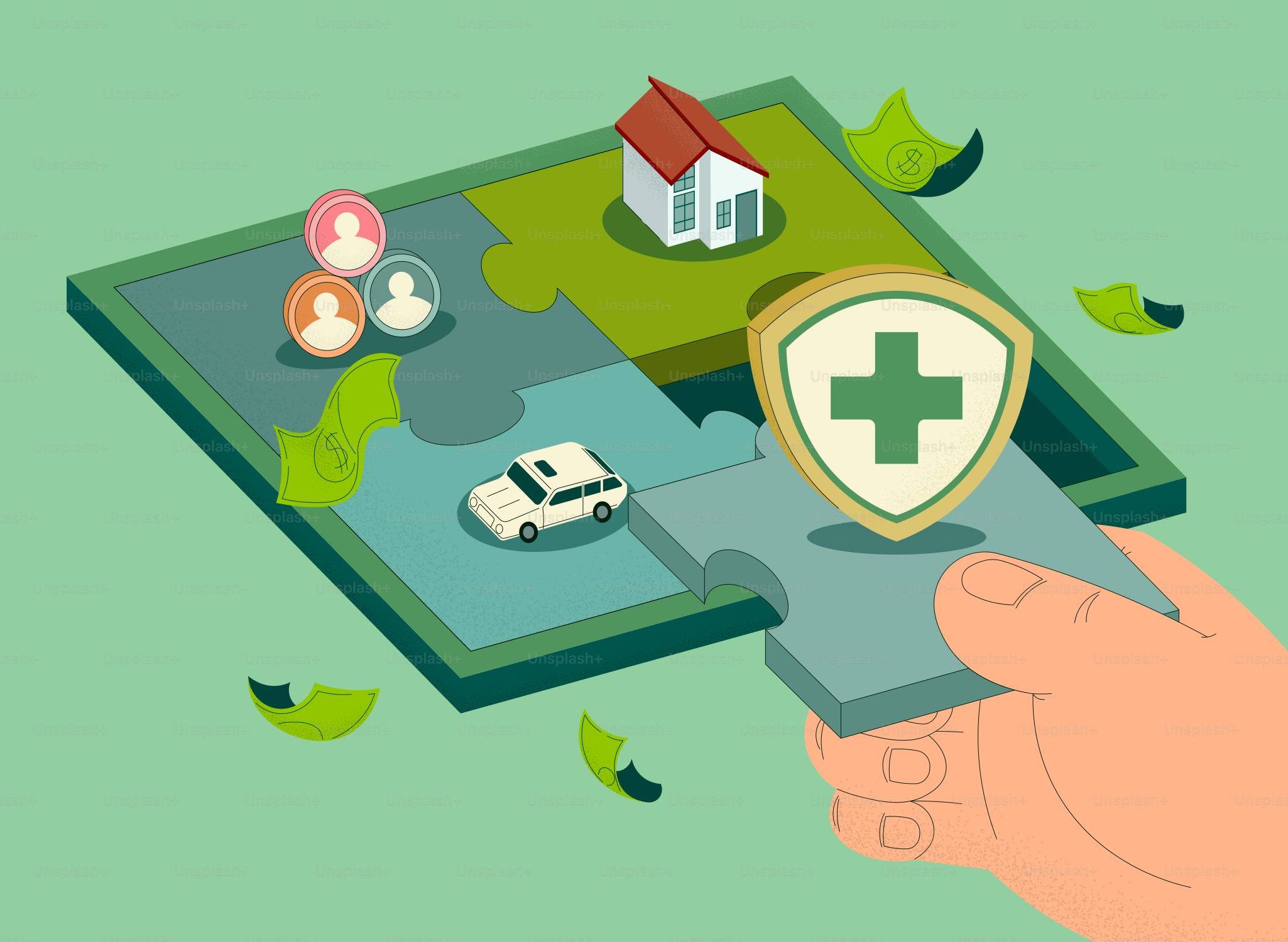 O seguro está protegendo a família, a casa e o carro.