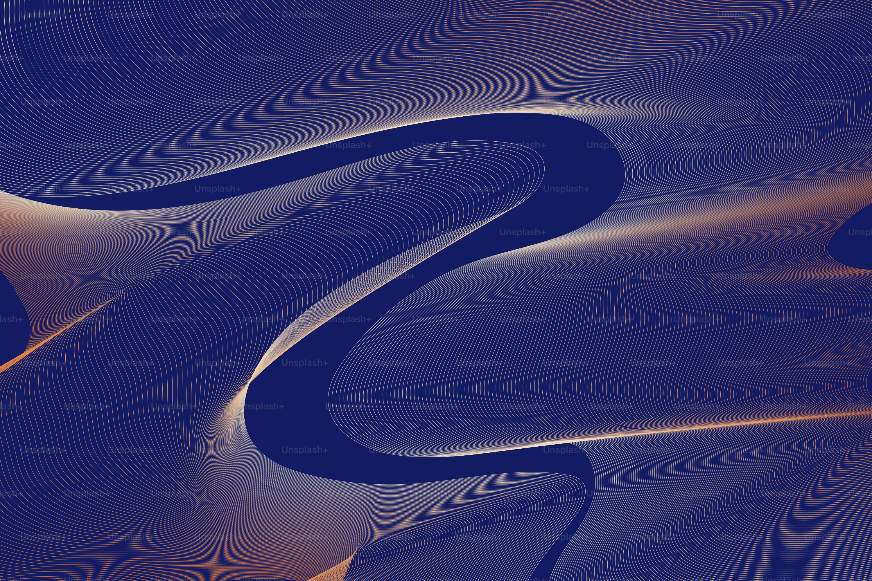 Abstract lines flow across a dark blue background.