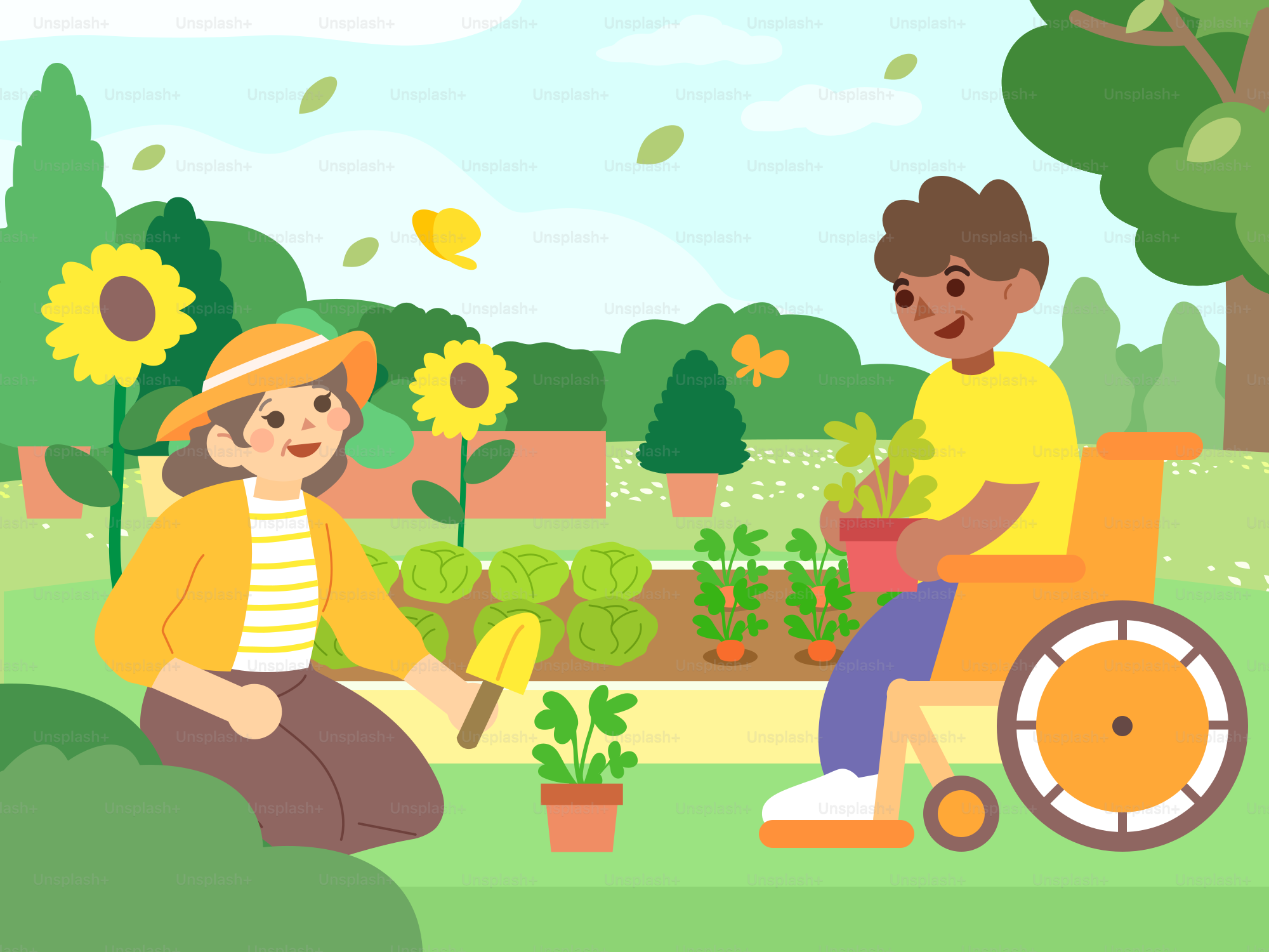 People are gardening and spending time in nature.