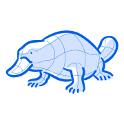 Here's a caption: a blue, outlined cartoon platypus.