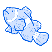 A cartoon clownfish with a blue outline.