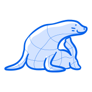 A blue cartoon seal is scratching itself.