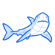 A blue shark is pictured with gridlines.