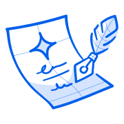 Una pluma escribe en un documento brillante.