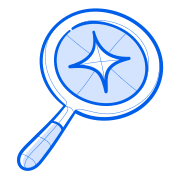 Magnifying glass with a star in it.