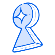 A blue keyhole design with a diamond.