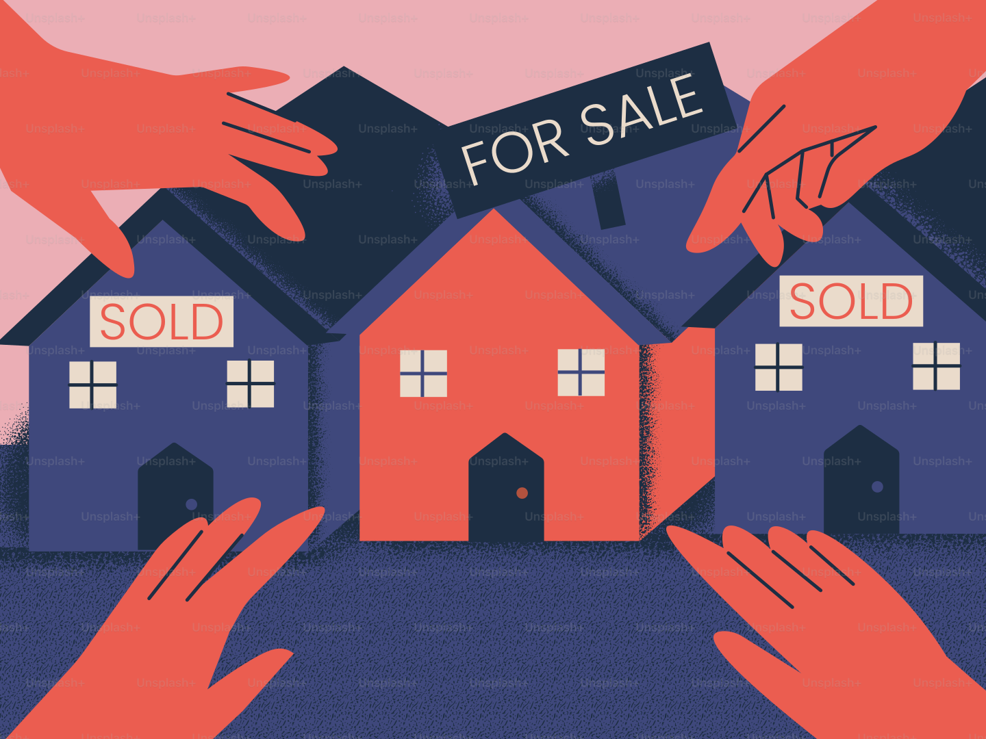 Häuser zum Verkauf, nach denen die Hände greifen.