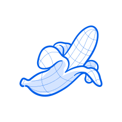 A grid-lined, peeling banana in blue outline.