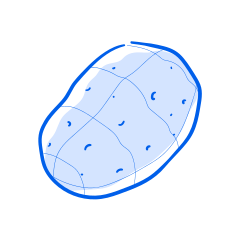 A blue, cartoon potato is shown.
