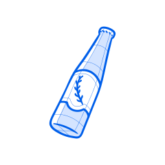 Here's a caption: a blue bottle illustration.