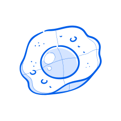 A fried egg is illustrated in a simple style.