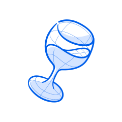 A blue wine glass tilted to the side.