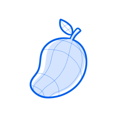 Here is a caption: a blue mango outline with detailed lines.