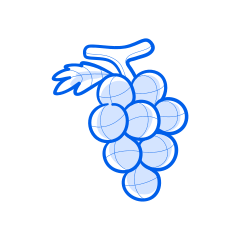 A bunch of grapes, with blue outline.