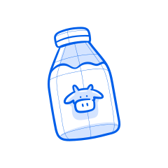 A bottle of milk with a cow logo.