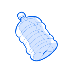 Large water bottle illustration with blue lines.