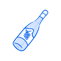 A blue bottle of wine is pictured.