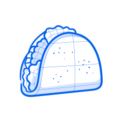 A delicious taco, drawn with blue outlines.