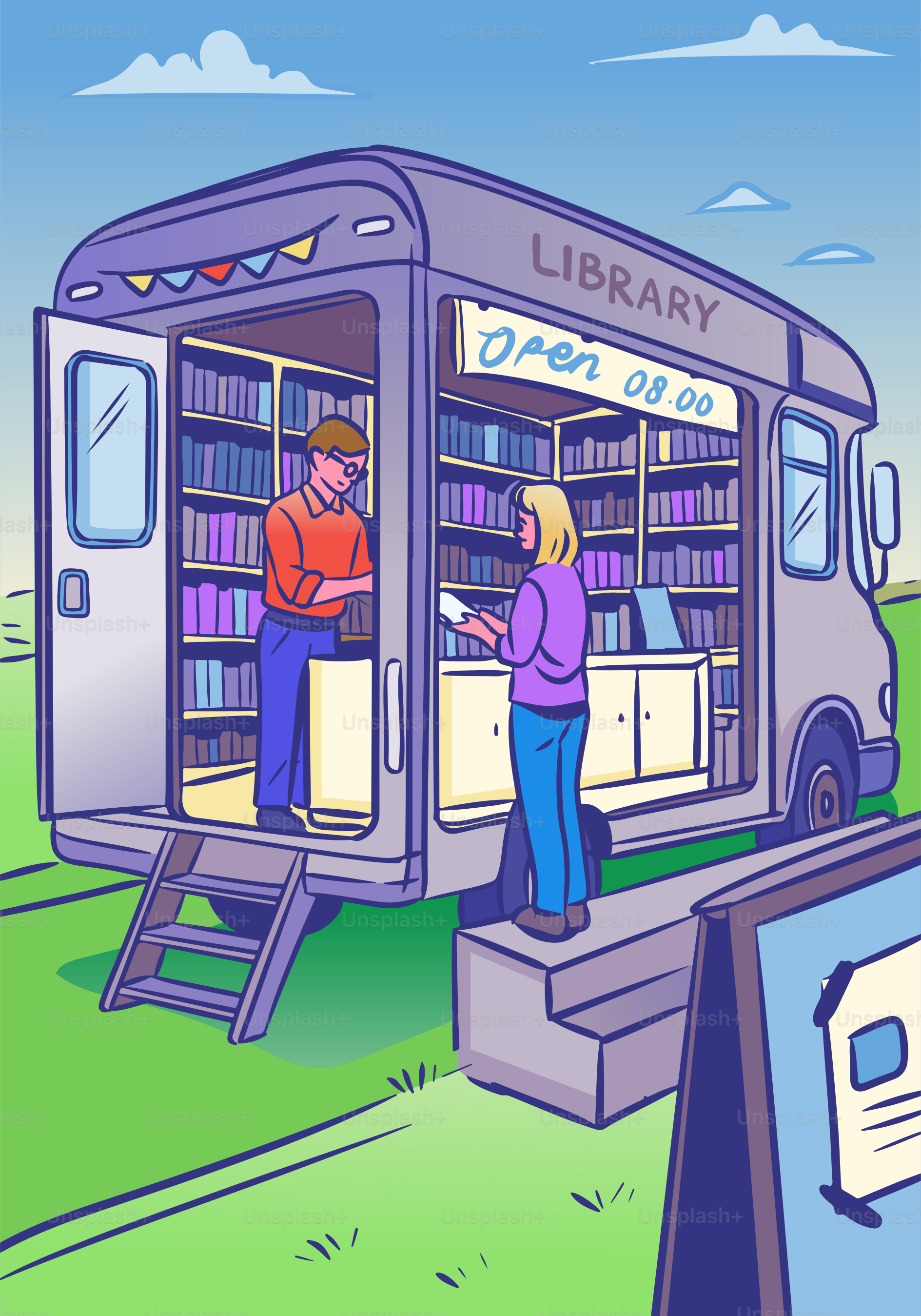 A mobile library is open for business.
