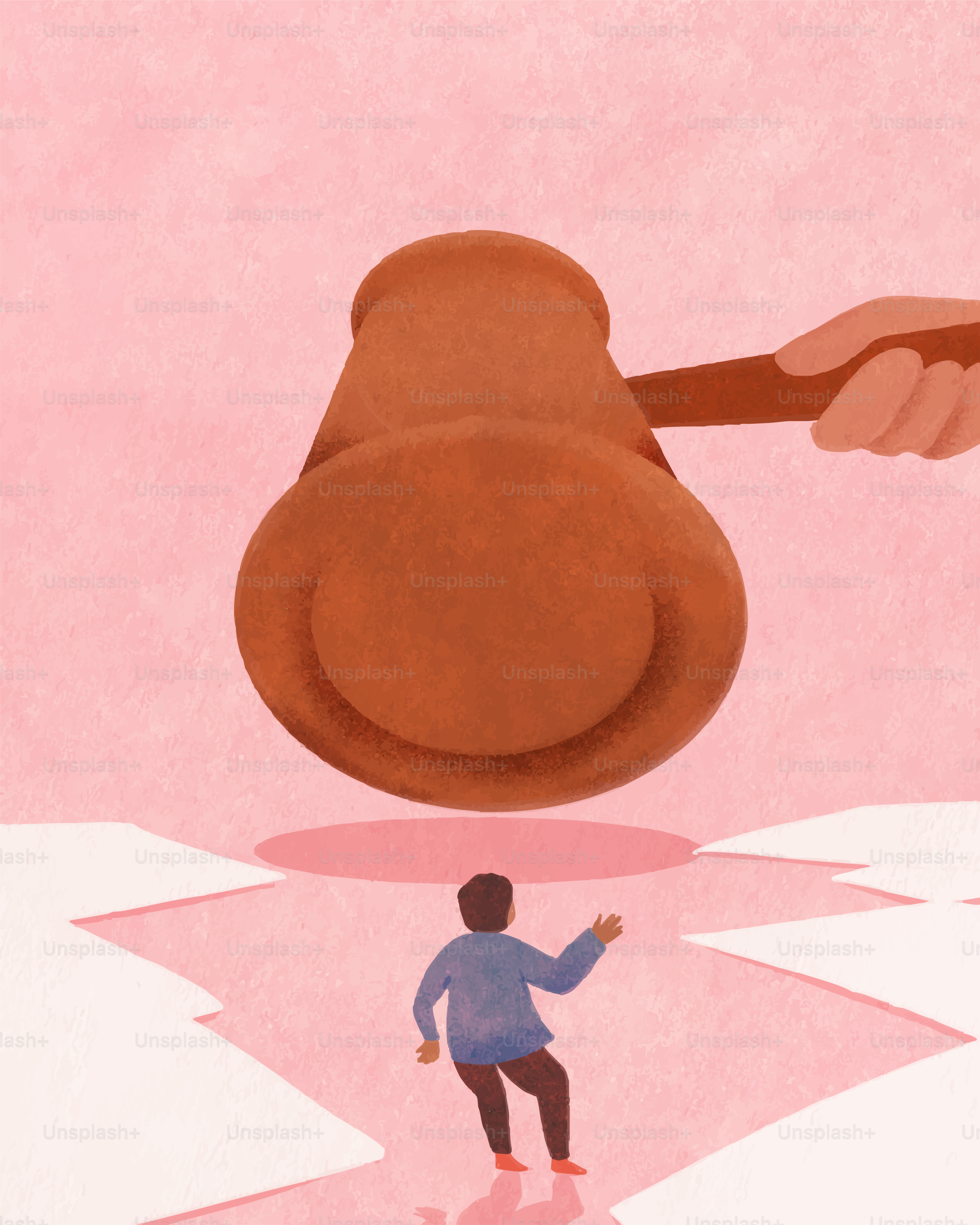 A judge's gavel hangs over a person.