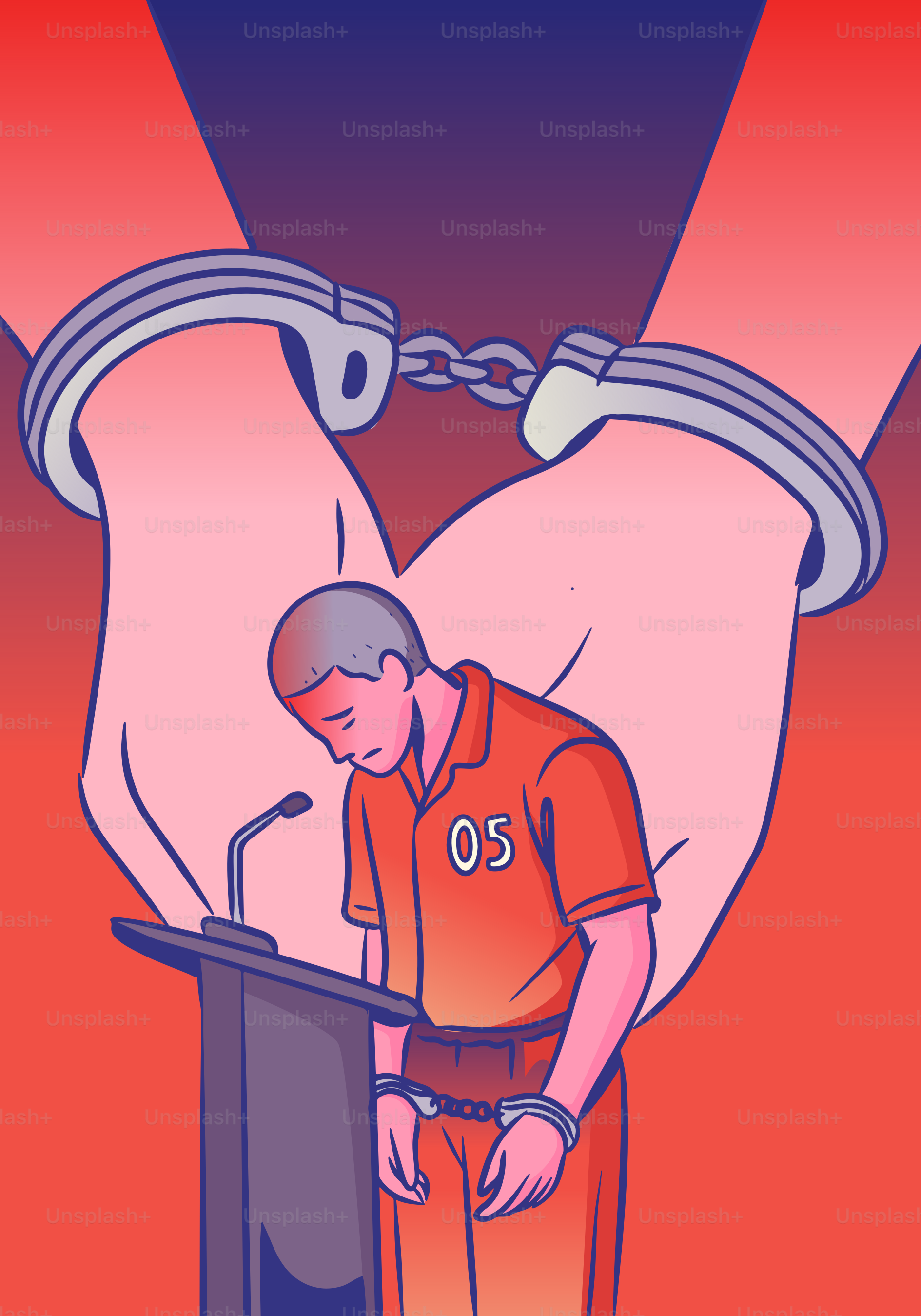 Un prisonnier parle menotté, emprisonné.