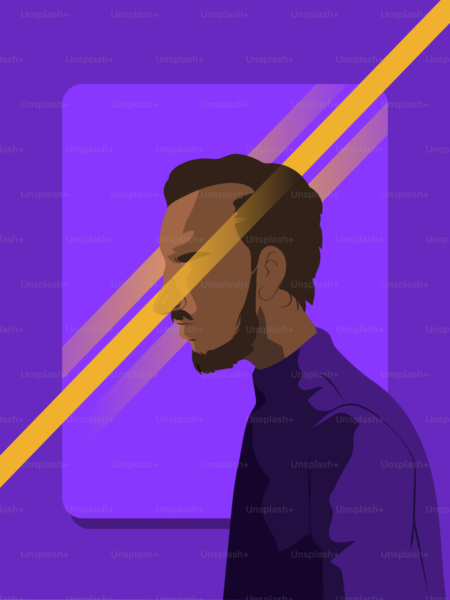 A stylized portrait of a man with geometric elements.