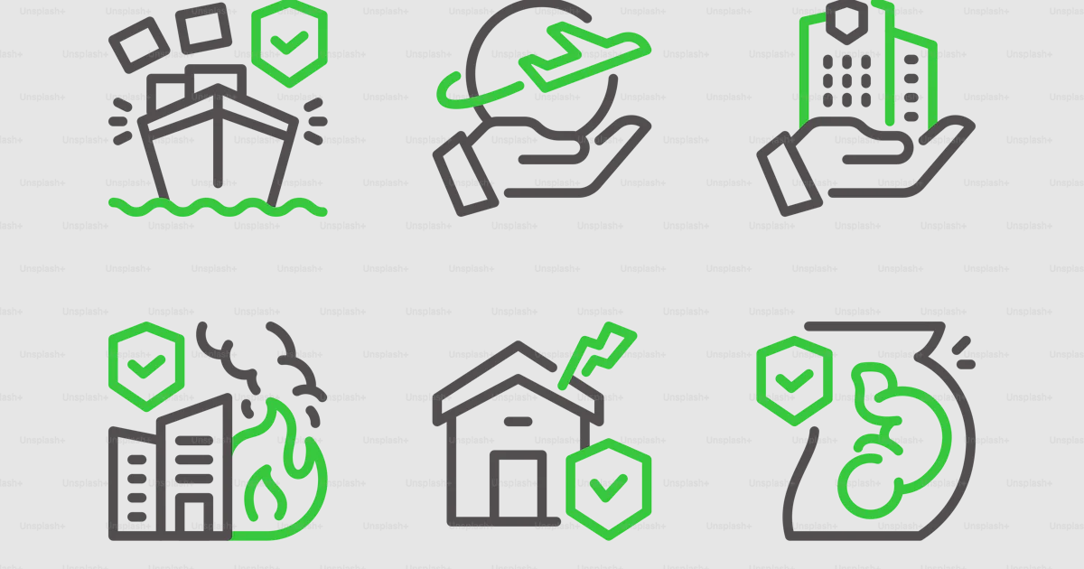 Insurance icons represent various potential risks and coverage. vector ...
