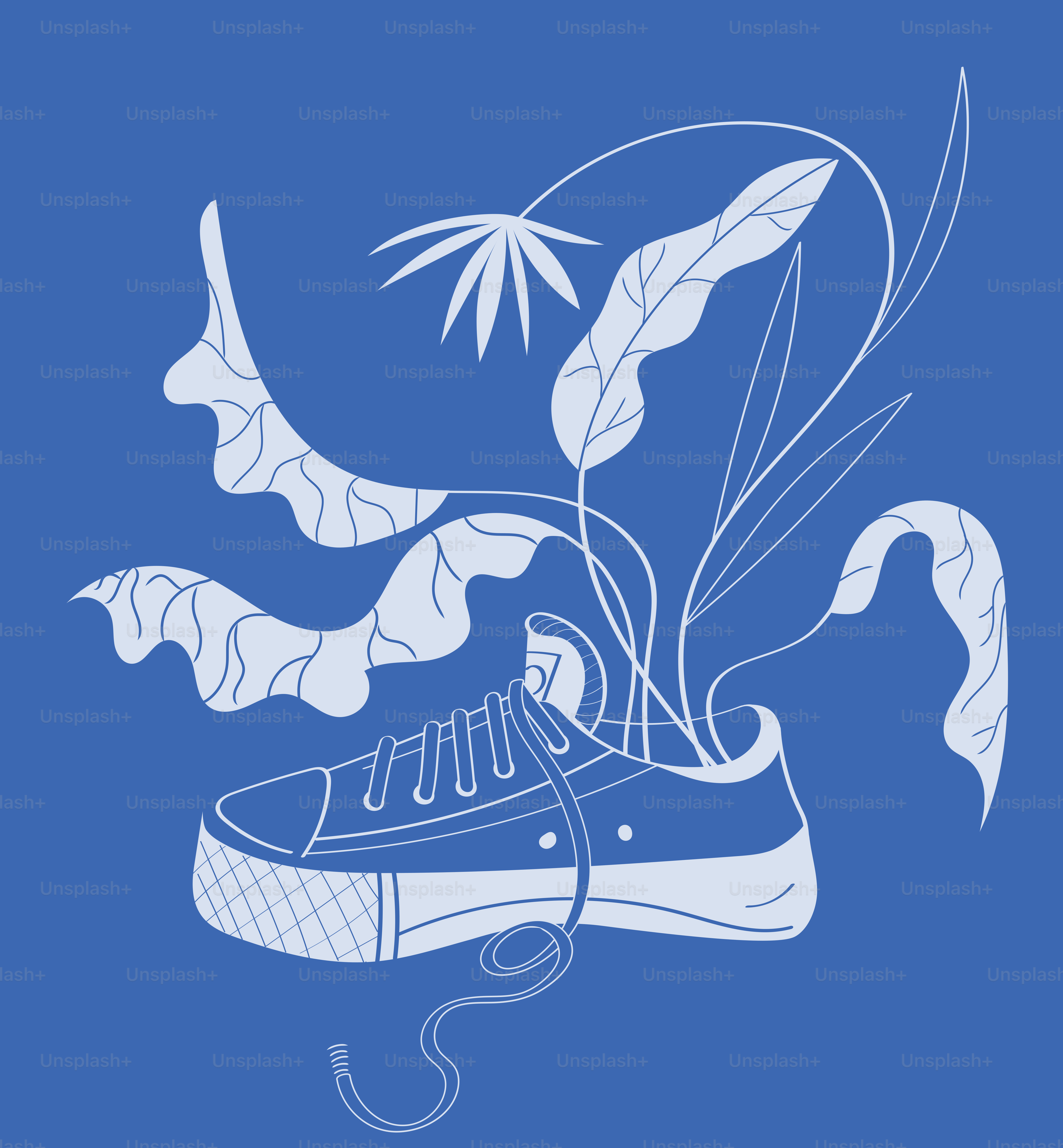 Shoe with growing plants on a blue background.