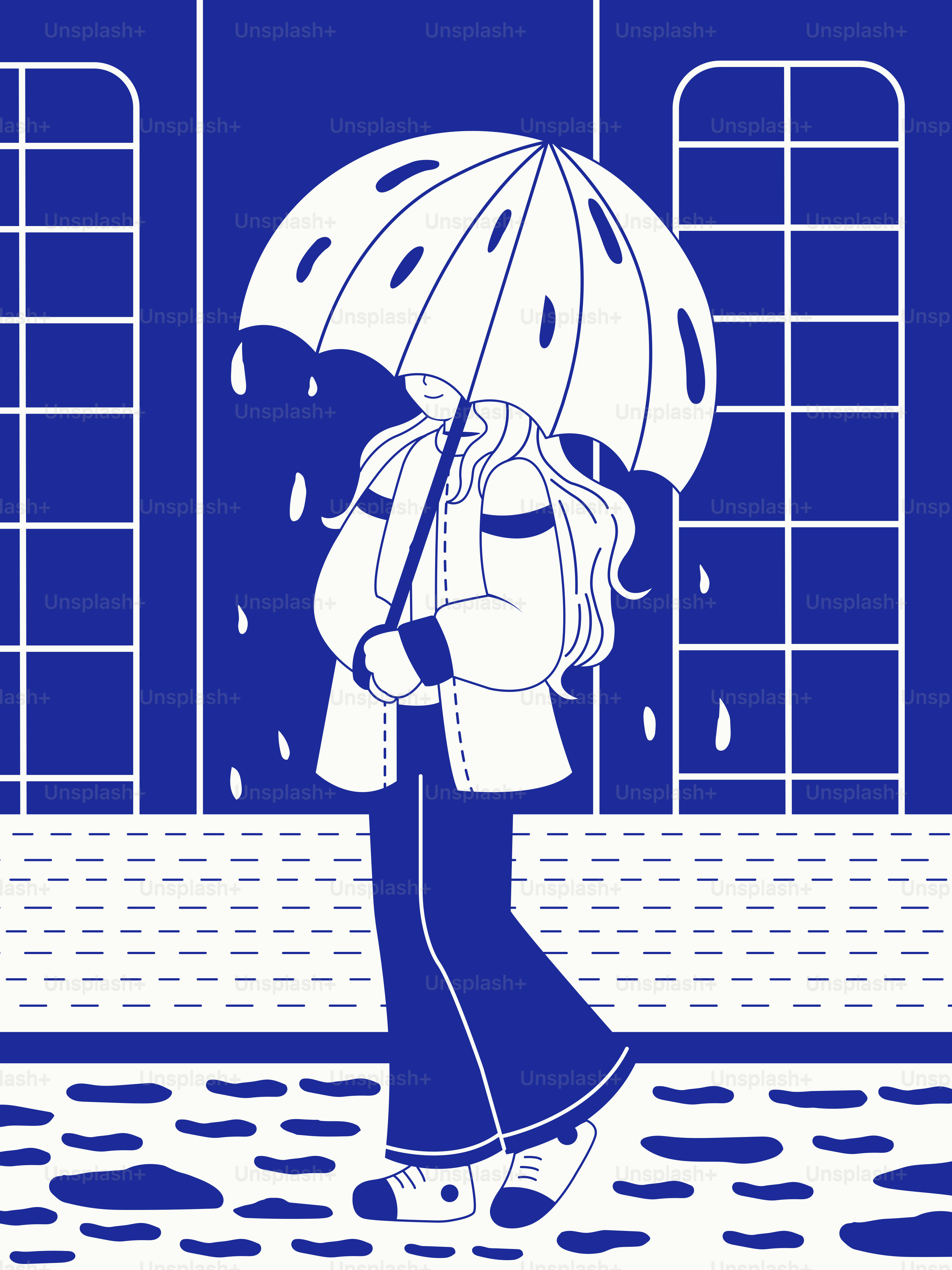 A person walks in the rain with an umbrella.