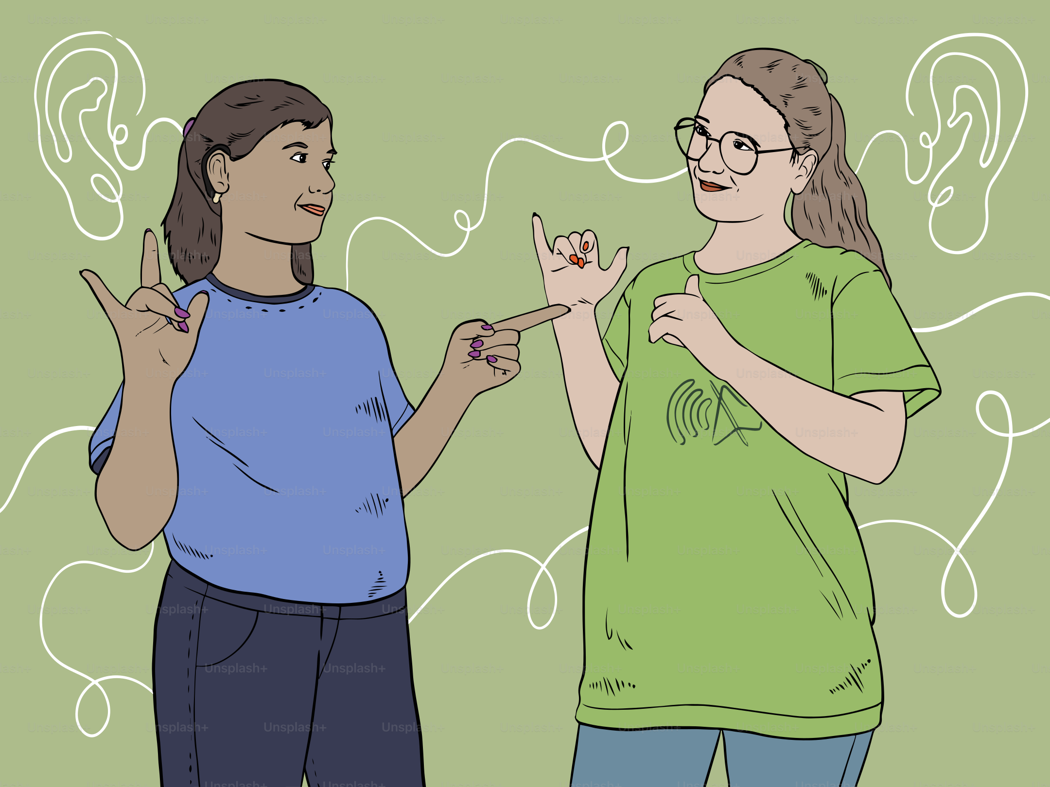 Dos mujeres se comunican usando lenguaje de signos.