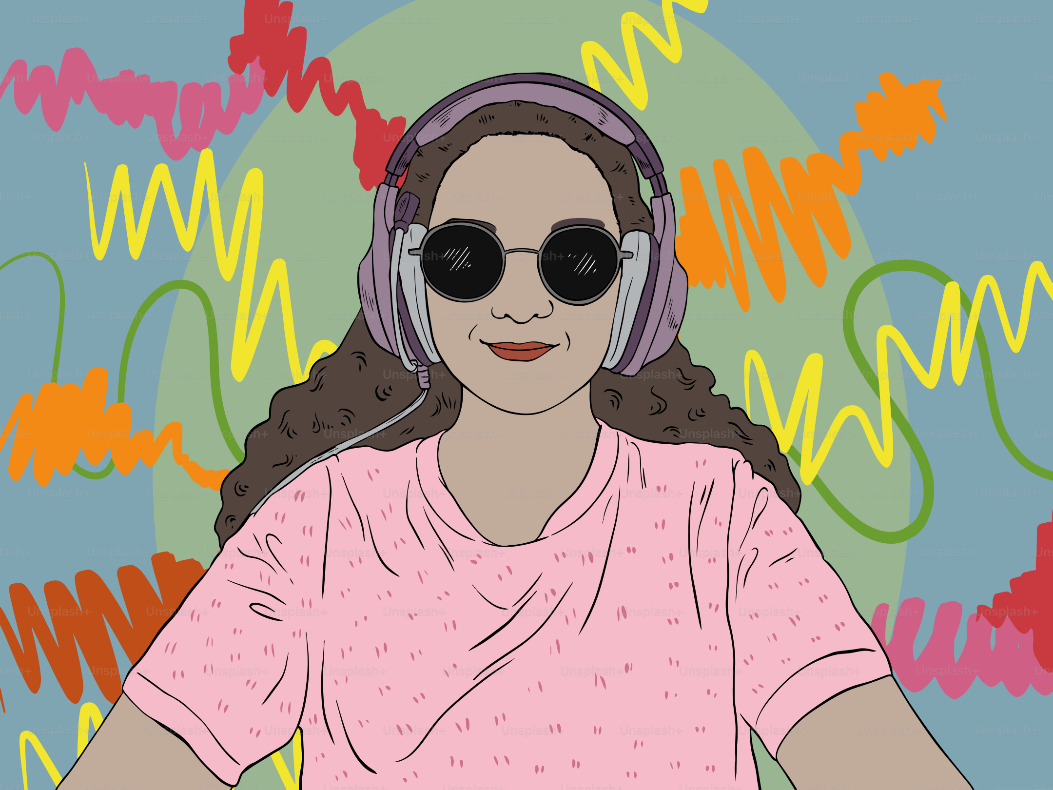 La ragazza che indossa le cuffie si diverte con la musica