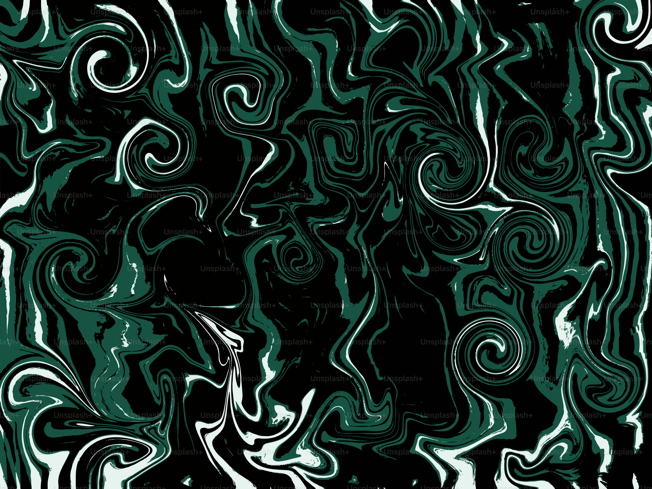 Swirling abstract design with green, black, and white colors.