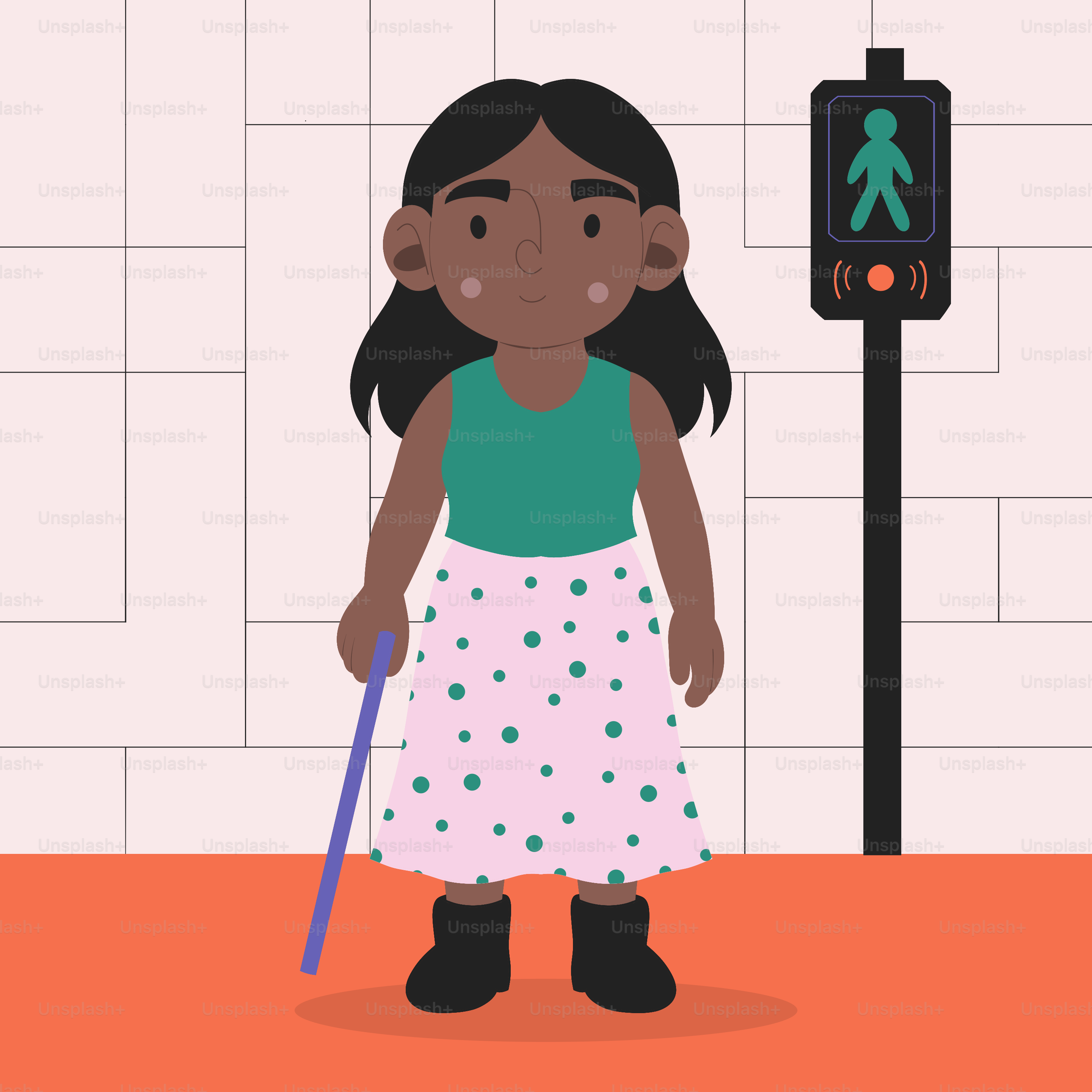 Femme utilisant une canne à un passage pour piétons.