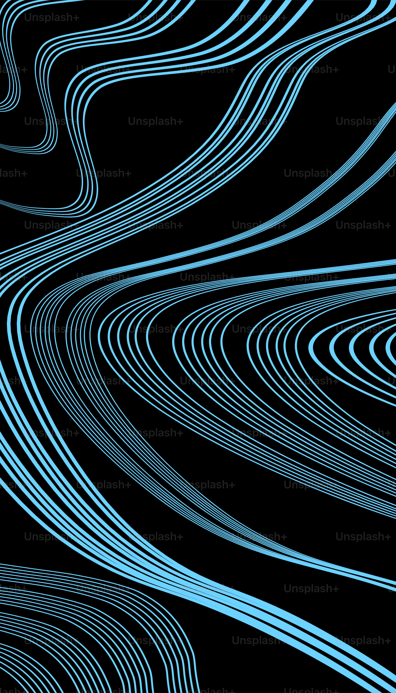 Blue lines wave across a black background.