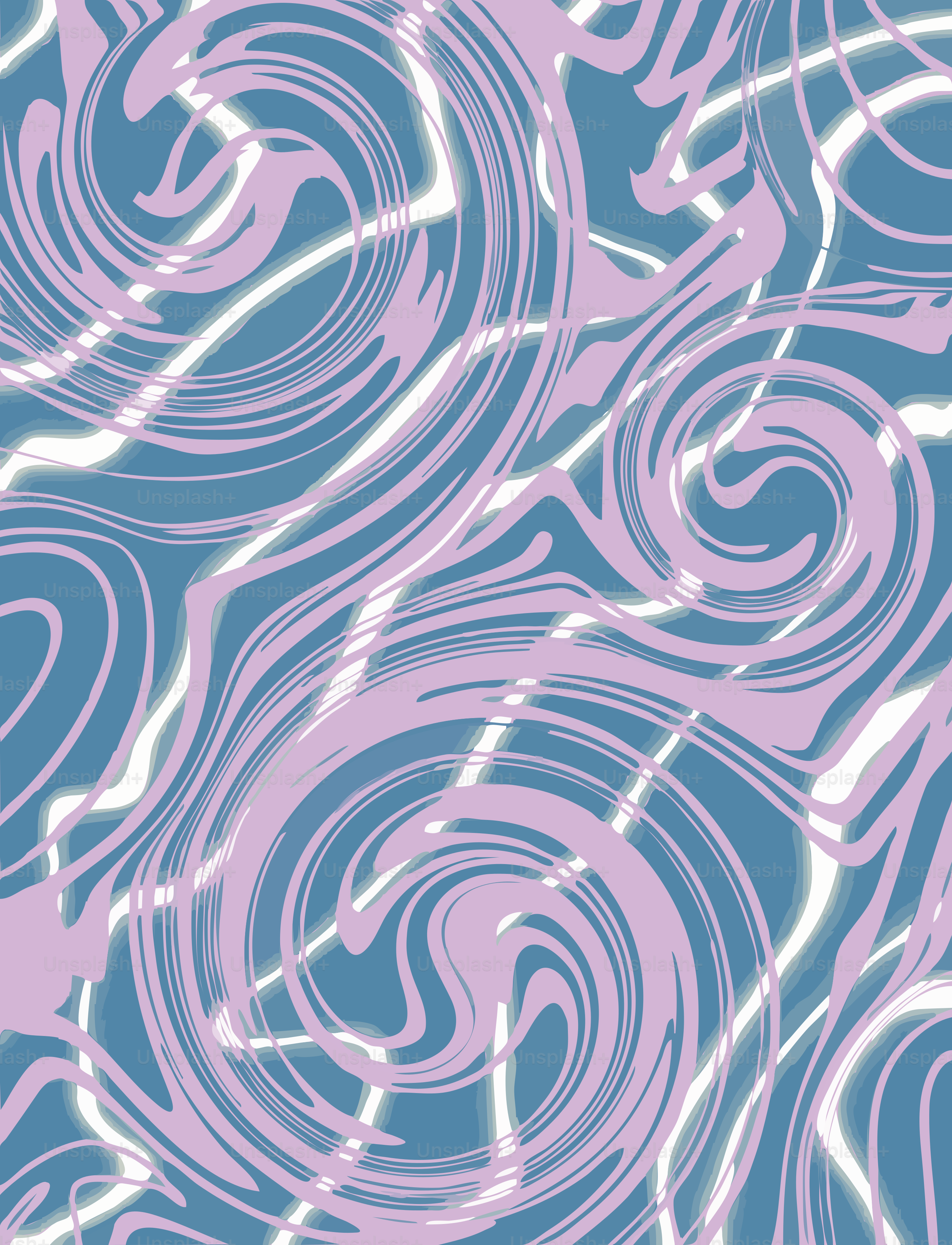Patrones rosas y blancos en espiral sobre un fondo azul.