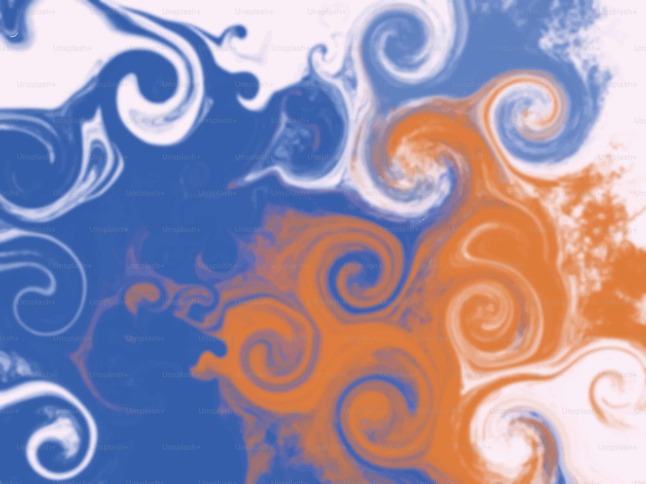 Abstract swirls of blue, orange, and white.