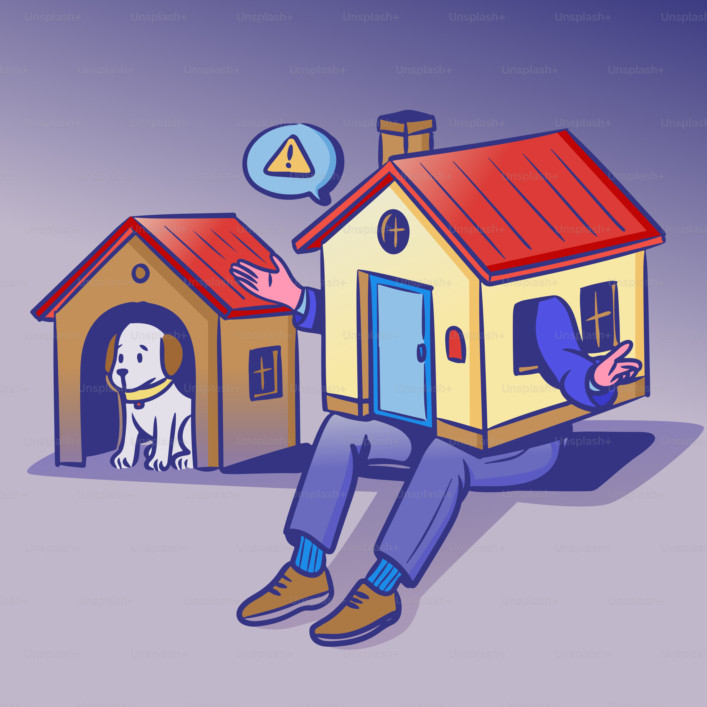 A house-person worries about the dog in its house.