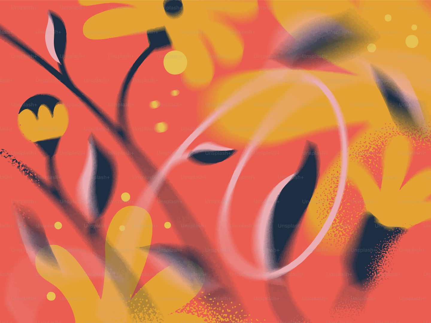 Flowers and leaves against a red background.