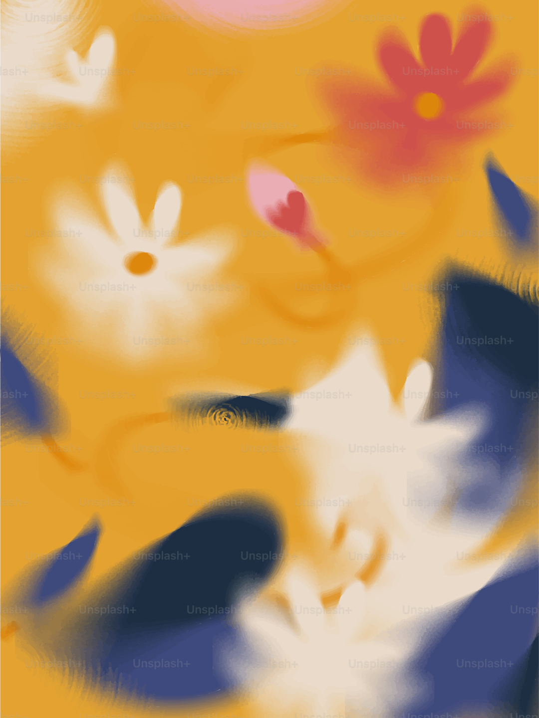 Blumen blühen vor einem warmen gelben Hintergrund.