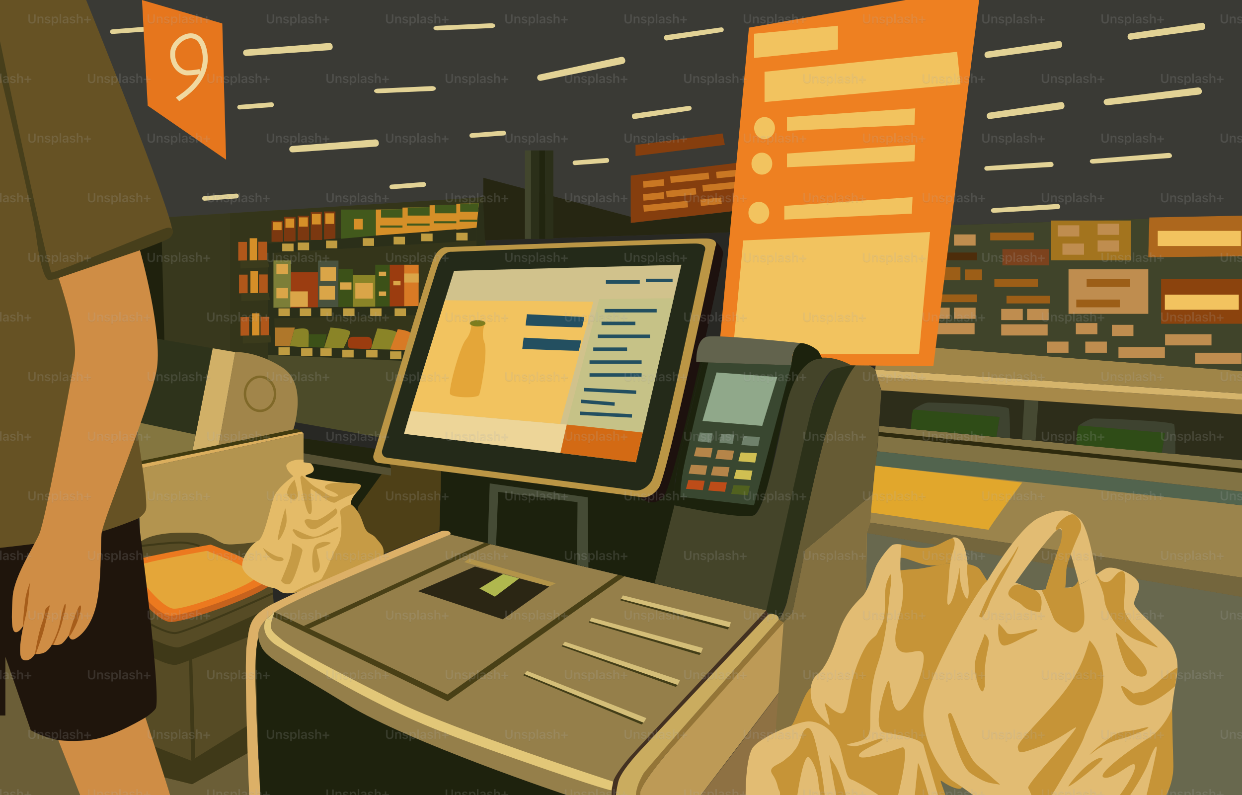 A person is at a self-checkout in a grocery store.