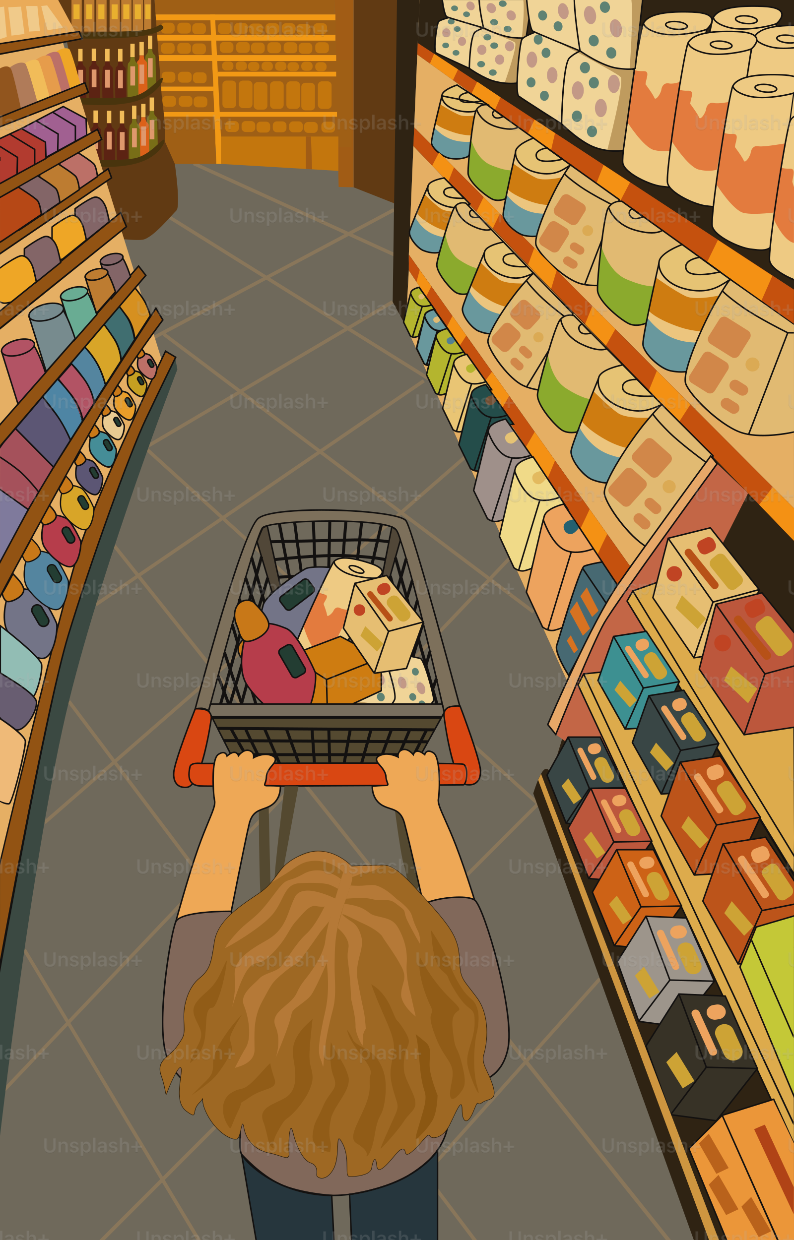 Quelqu’un pousse un chariot dans un supermarché.