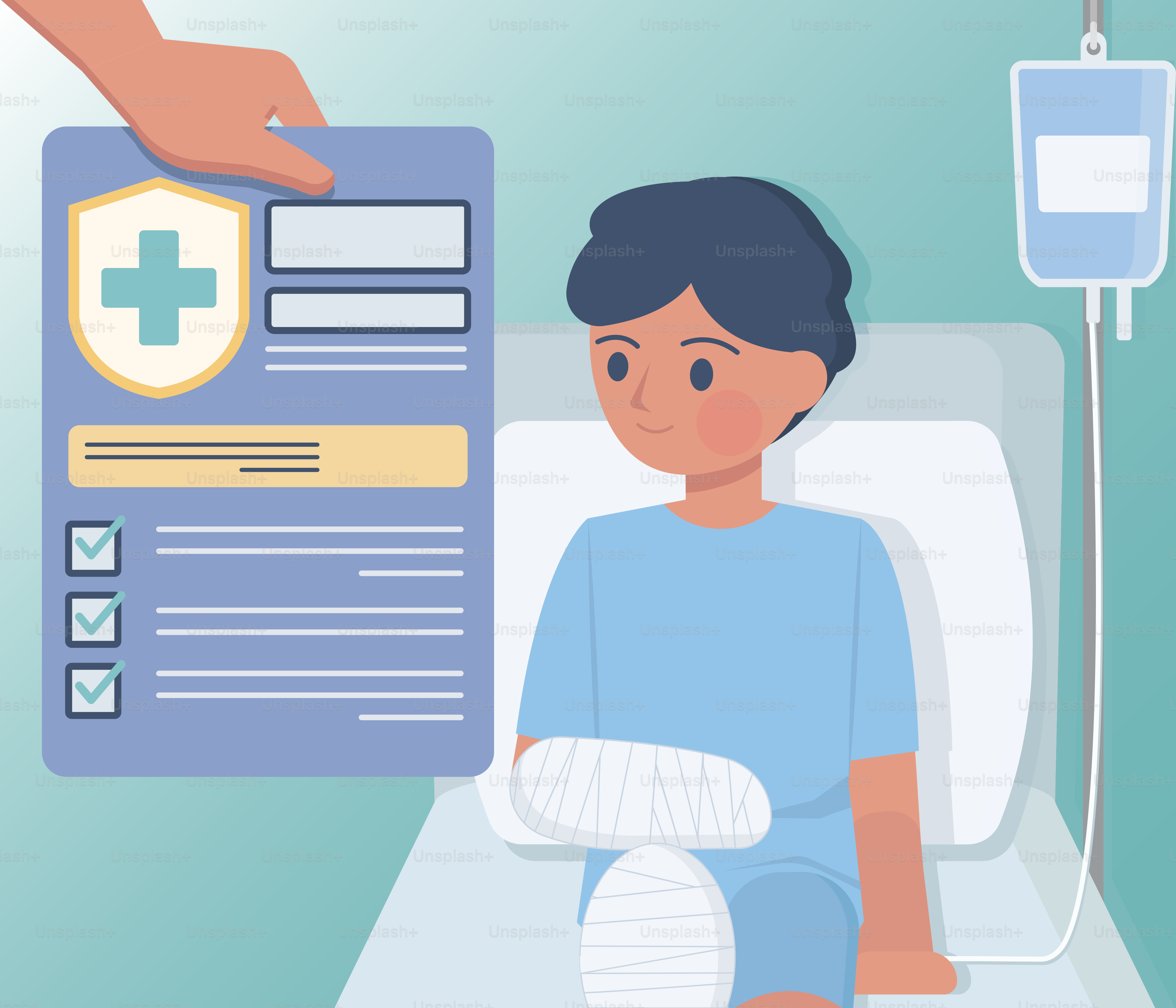 Un niño con un brazo roto recibe seguro médico.