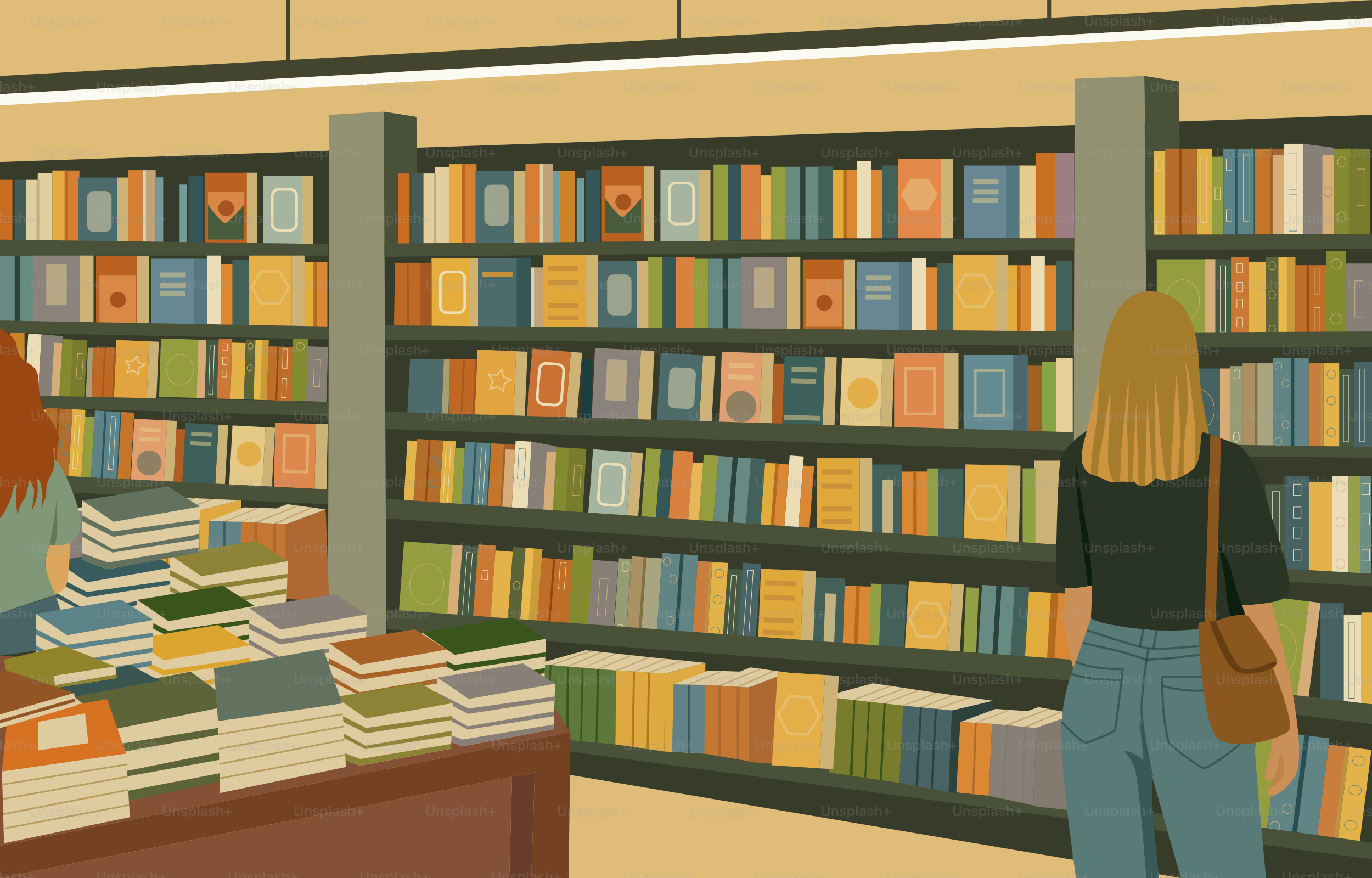 People browse for books in a cozy bookstore. vector – Books Image on  Unsplash, image size:3000x1920